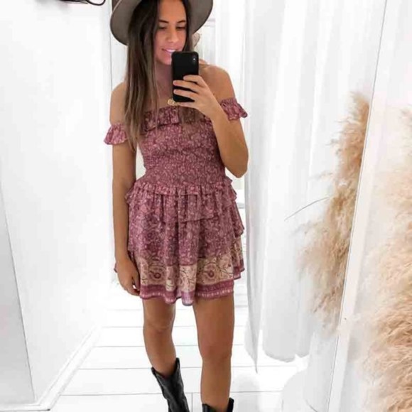 Boho Chic Gypsy Floral Print Off Shoulder dress - Picture 2 of 8